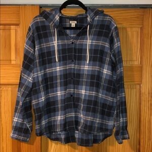 LLBean Blue Plaid Hooded Shirt